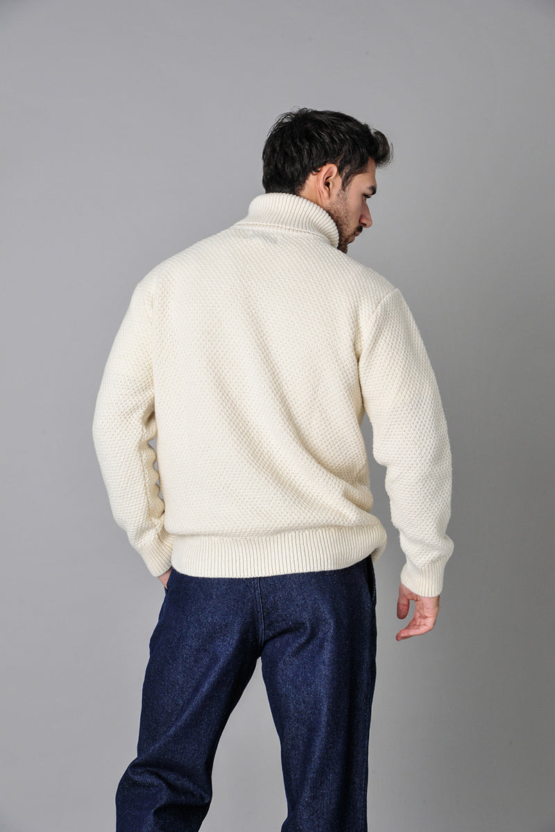 Roll neck ecru jumper in recycled wool