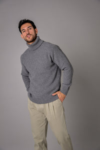 Roll neck grey jumper in recycled wool